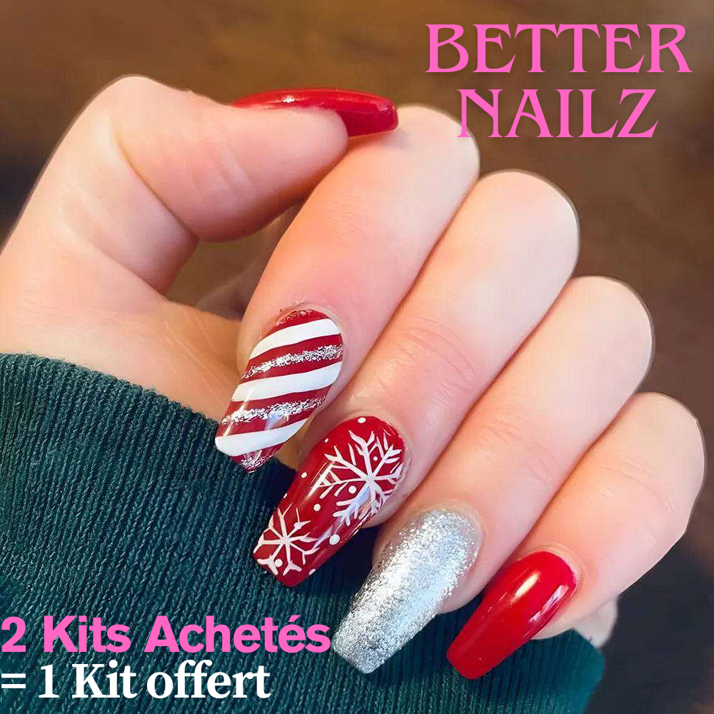 Faux Ongles Rouges à Flocons