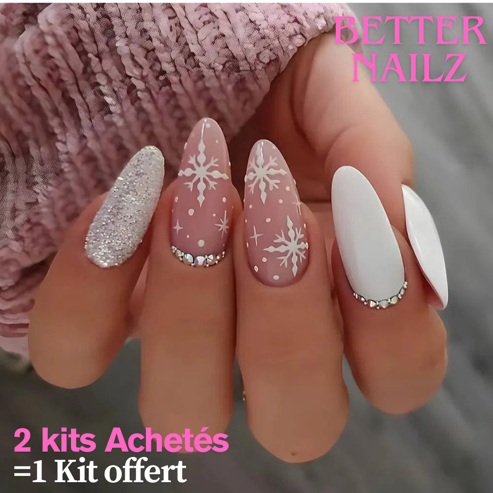 Faux Ongles Blancs et Roses à Flocons