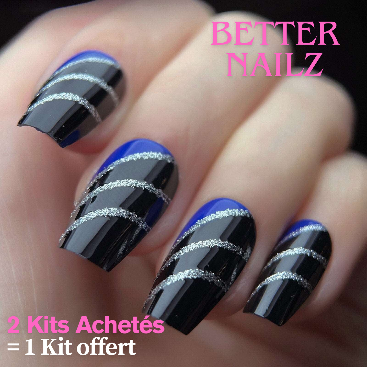 Faux Ongles Noirs Ballerine Mi-Longs