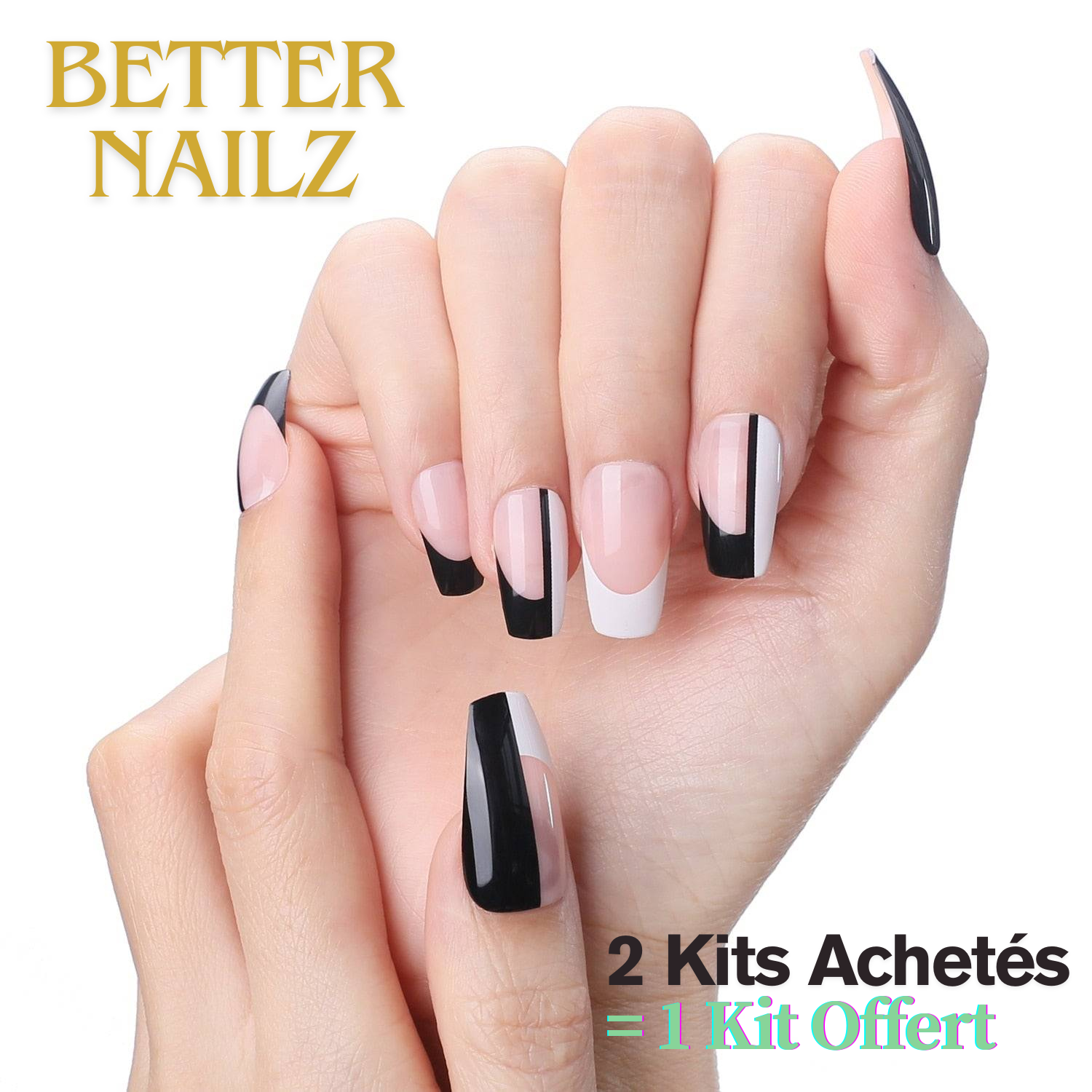 Faux Ongles Ballerine Tricolores