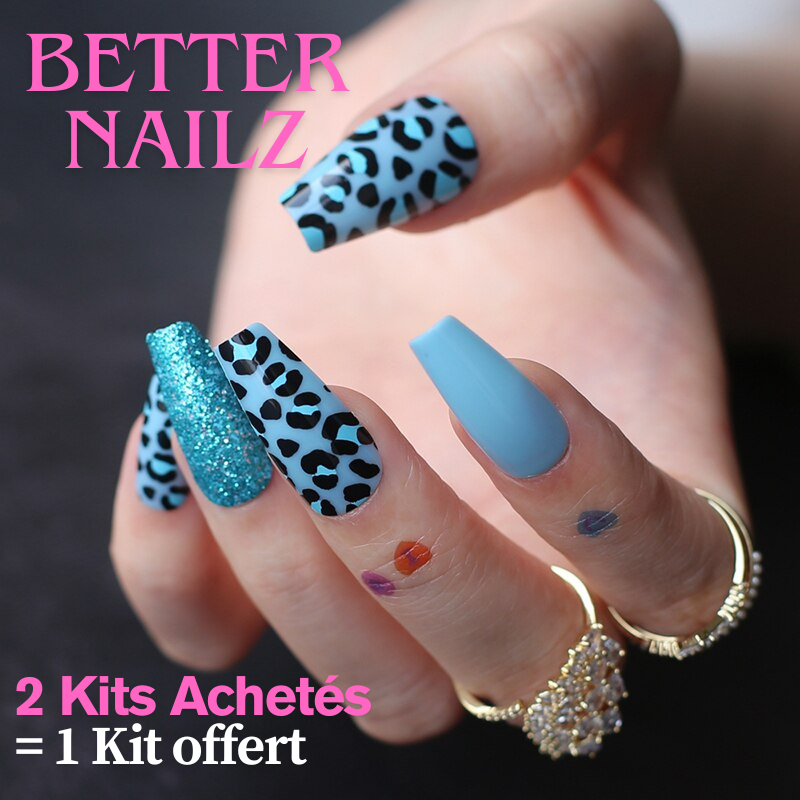 Faux Ongles Bleus Noirs Ballerine Longs