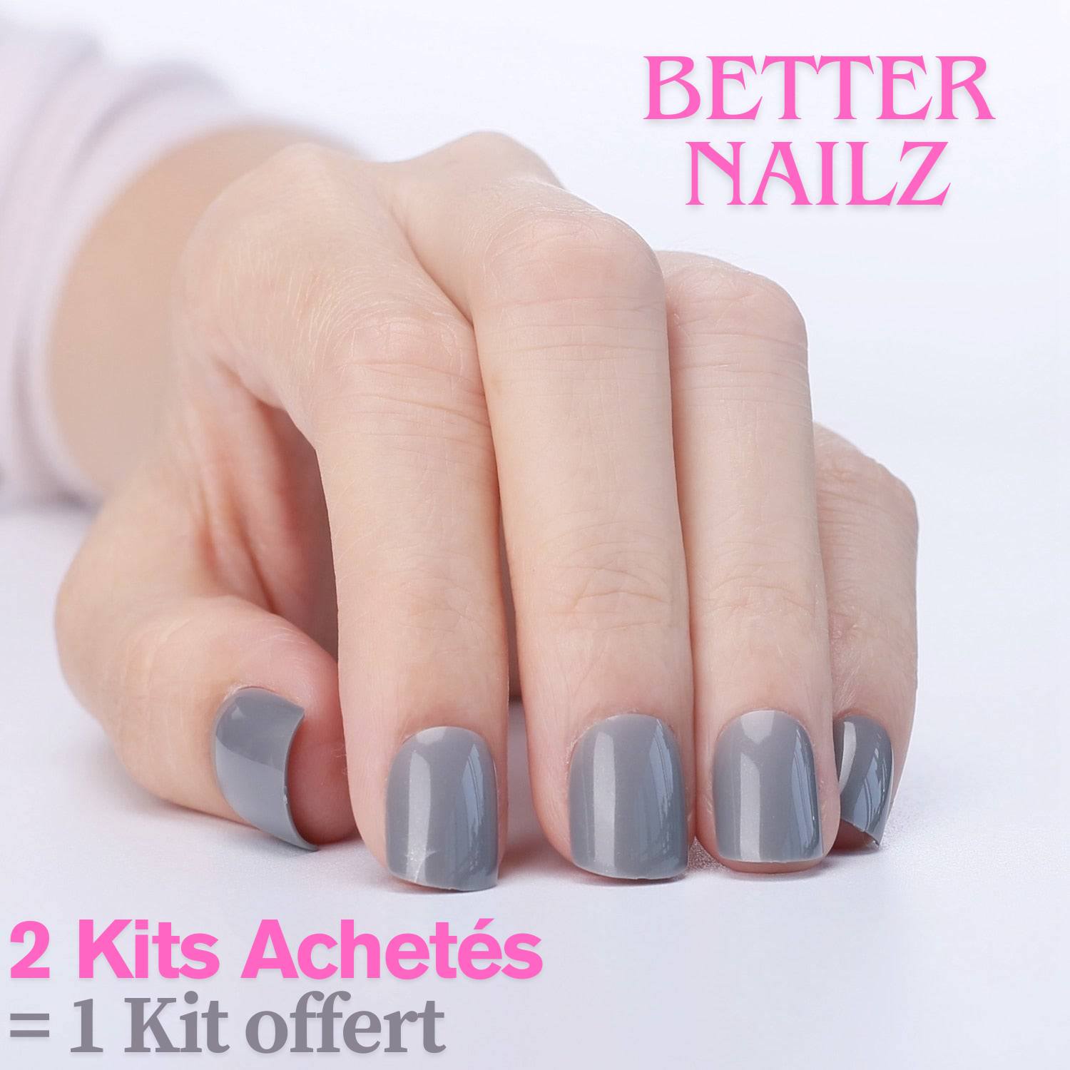 Faux Ongles Gris Carré Courts