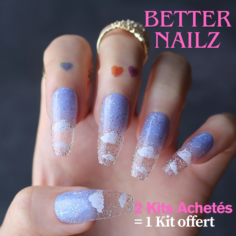 Faux Ongles Bleu Nuage