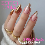 Faux Ongles Roses & Dorées en Amande