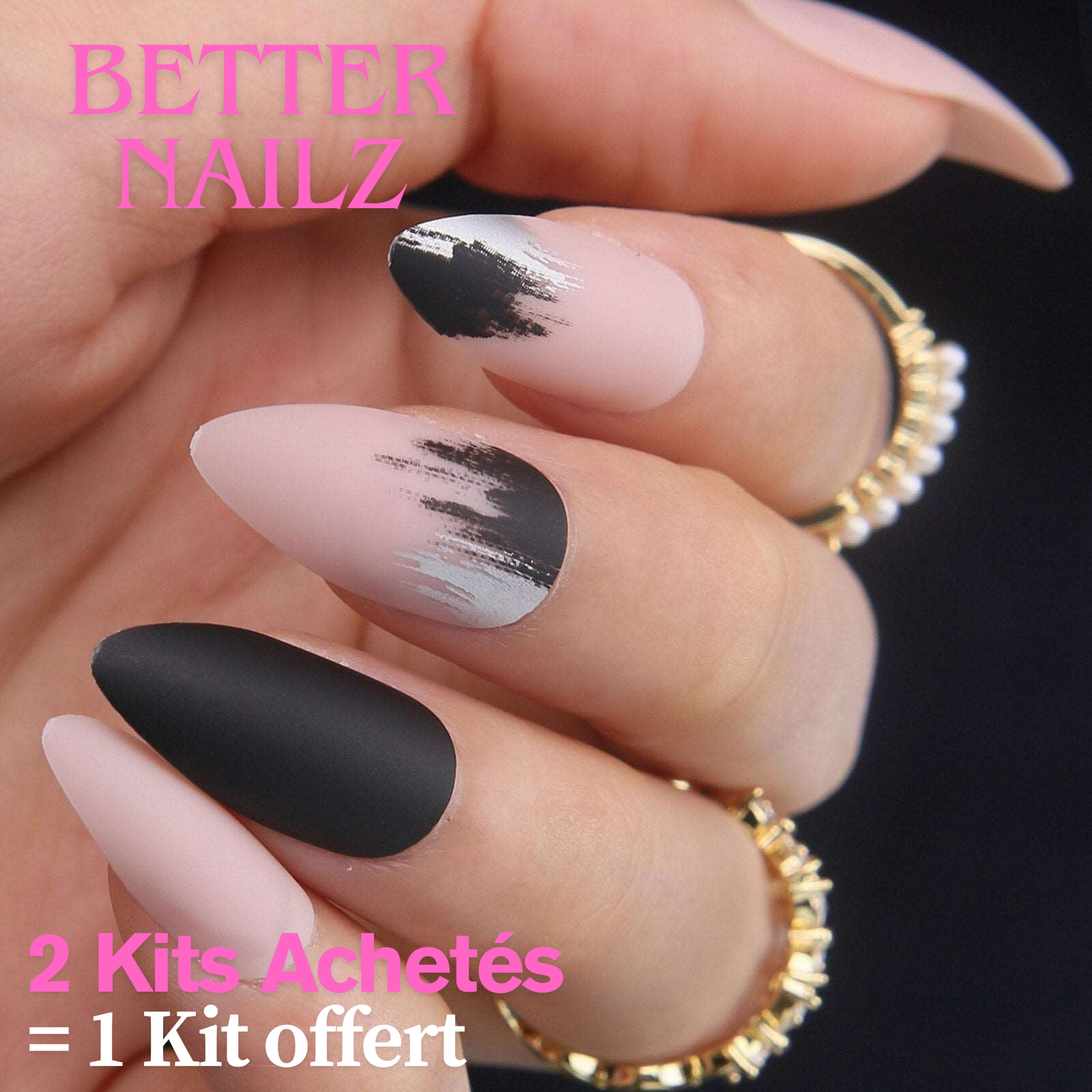Faux Ongles Noirs Amande Longs