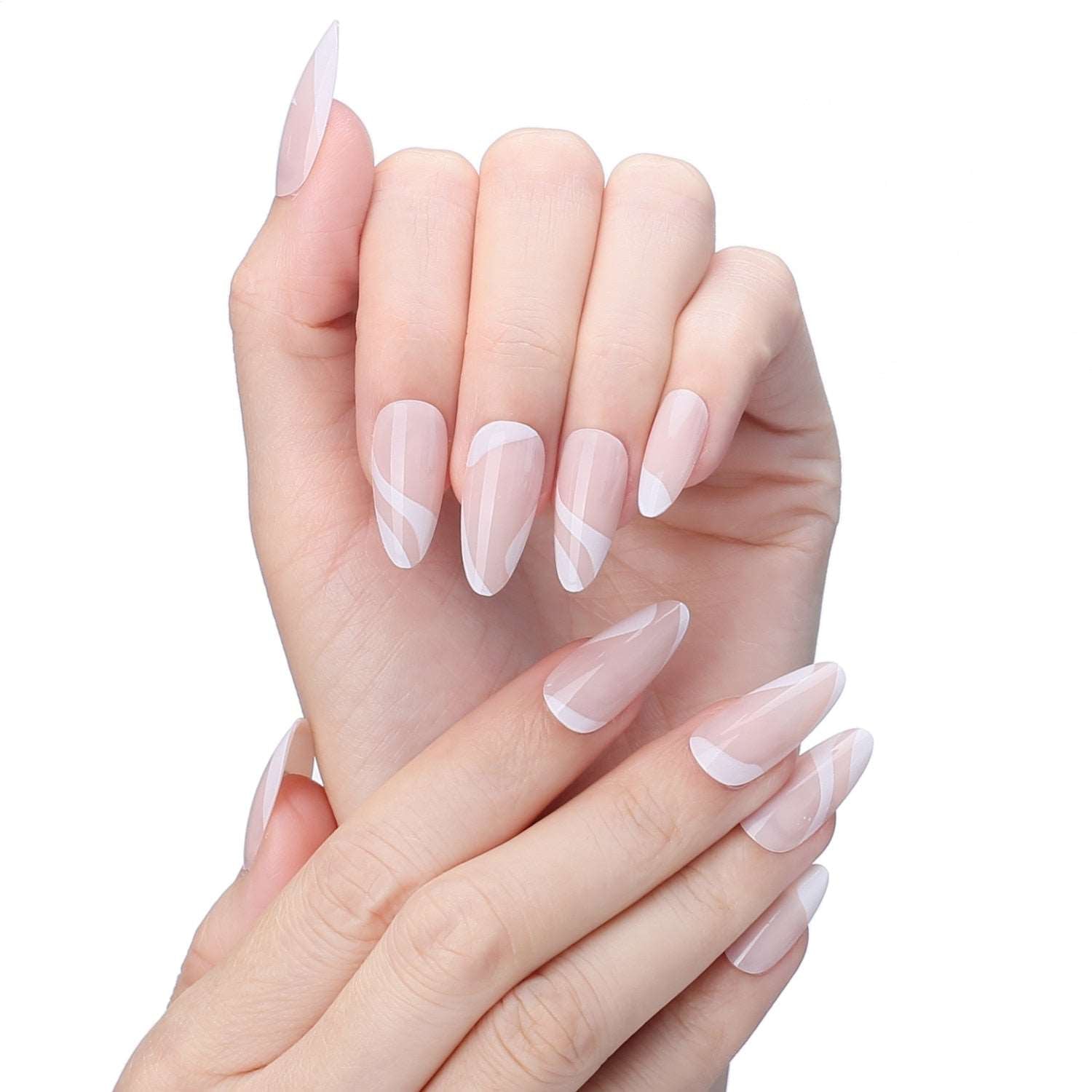 Faux Ongles Roses Nude Amande Longs