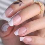 Faux Ongles French Ballerine Longs Blanc & Rose