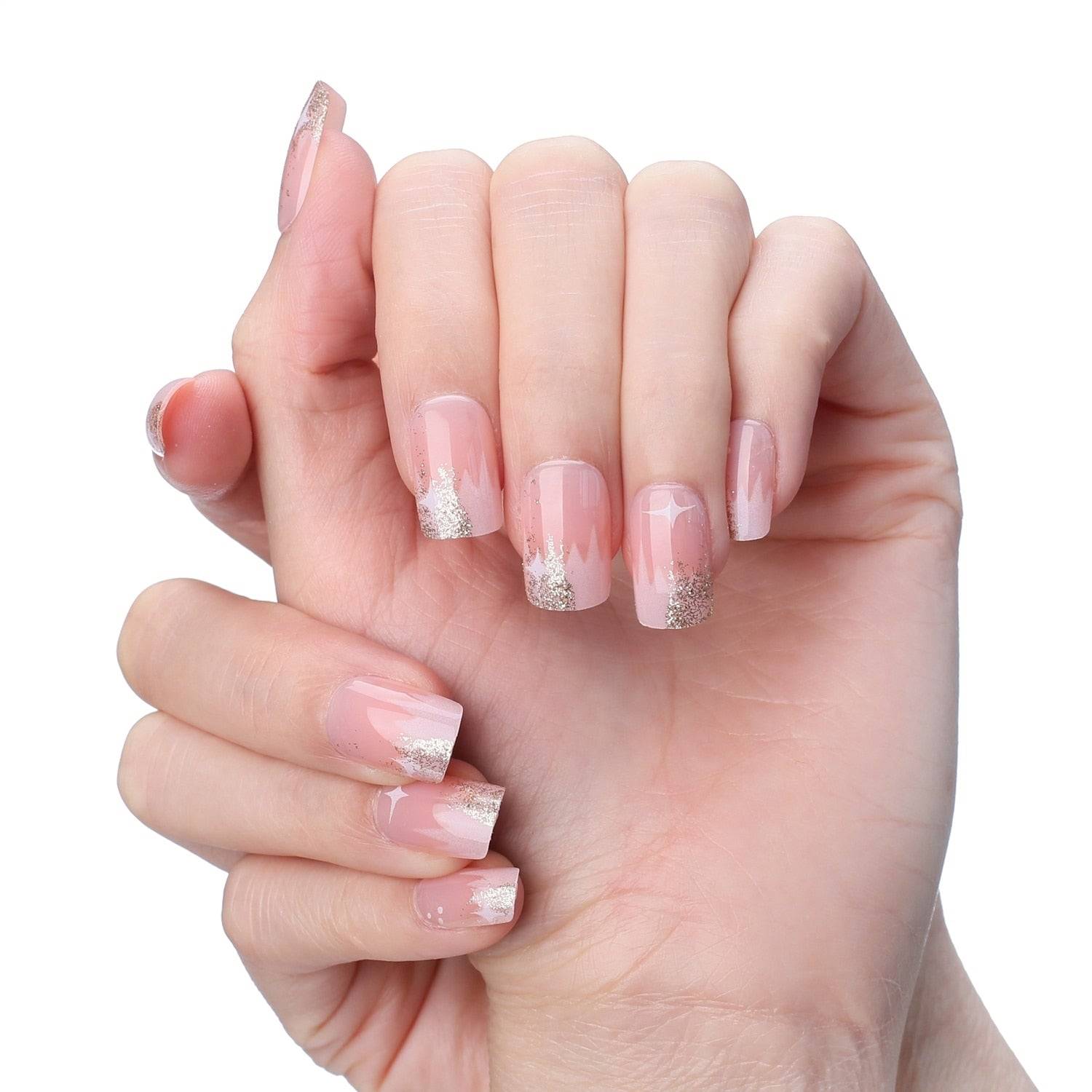 Faux Ongles Nude Pailletés Carrés