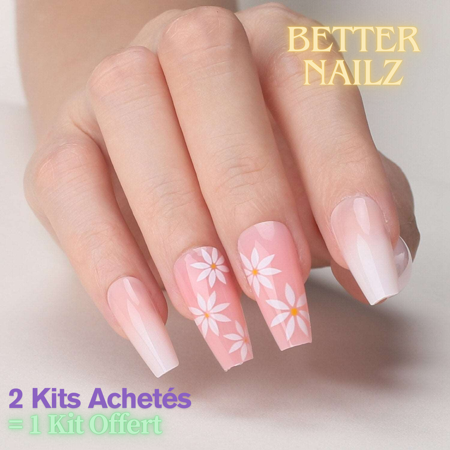 Faux Ongles Babyboomer à fleurs