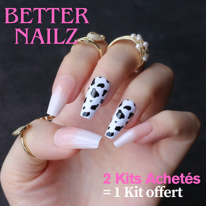 Faux Ongles Blancs Dégradé Noirs Ballerine Longs