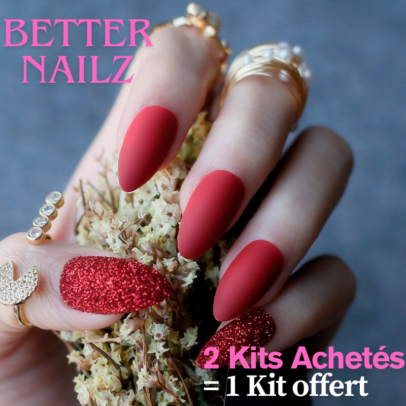 Faux Ongles Rouge Nacré Stiletto Longs