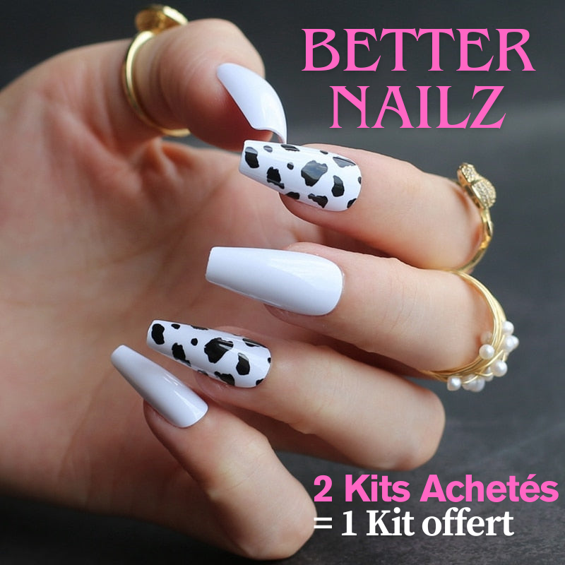 Faux Ongles Blancs et Noir Ballerine Longs