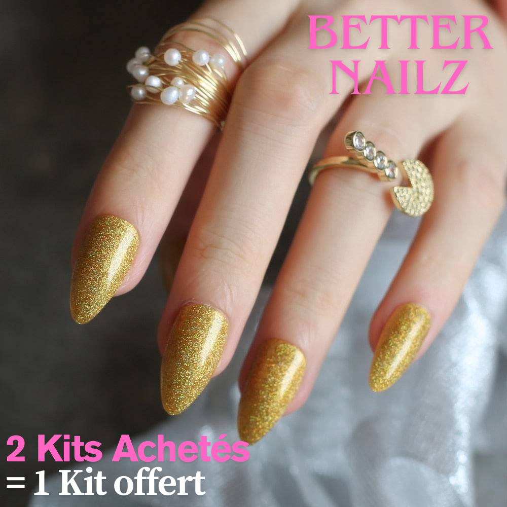 Faux Ongles Doré Stiletto Longs