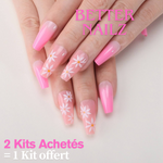 Faux Ongles Roses Poudrés Fleuris