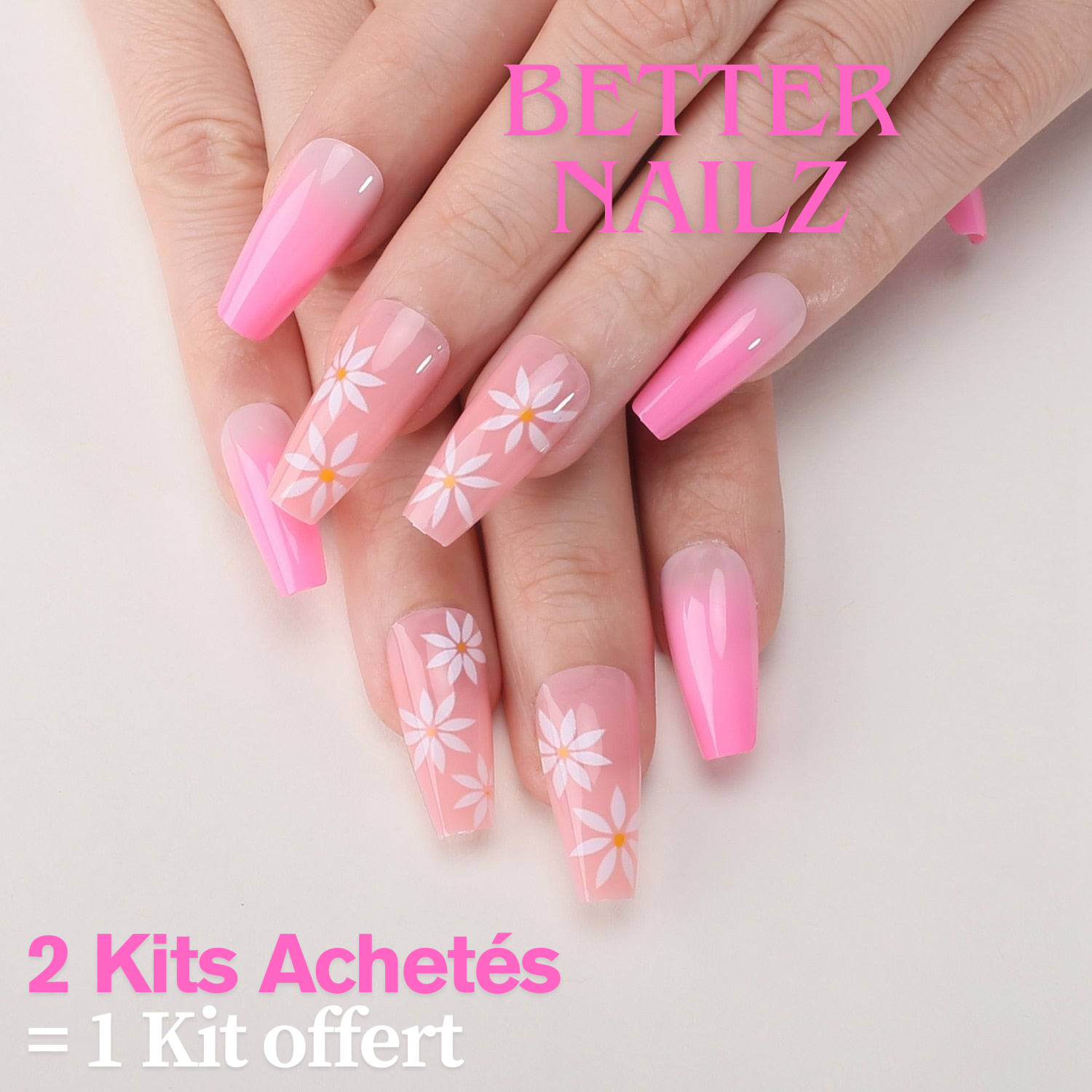 Faux Ongles Roses Poudrés Fleuris