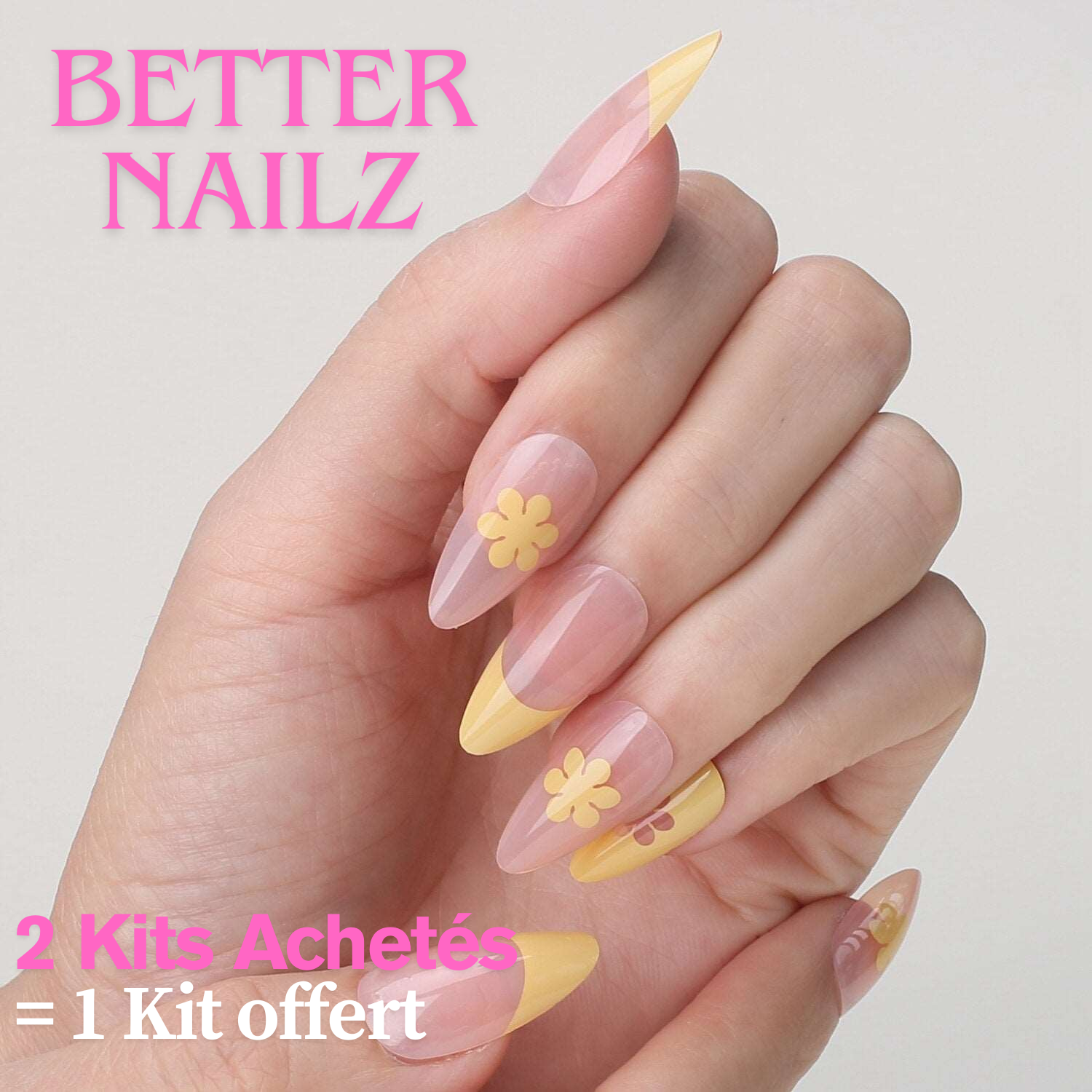 Faux Ongles Jaune Pastel fleur