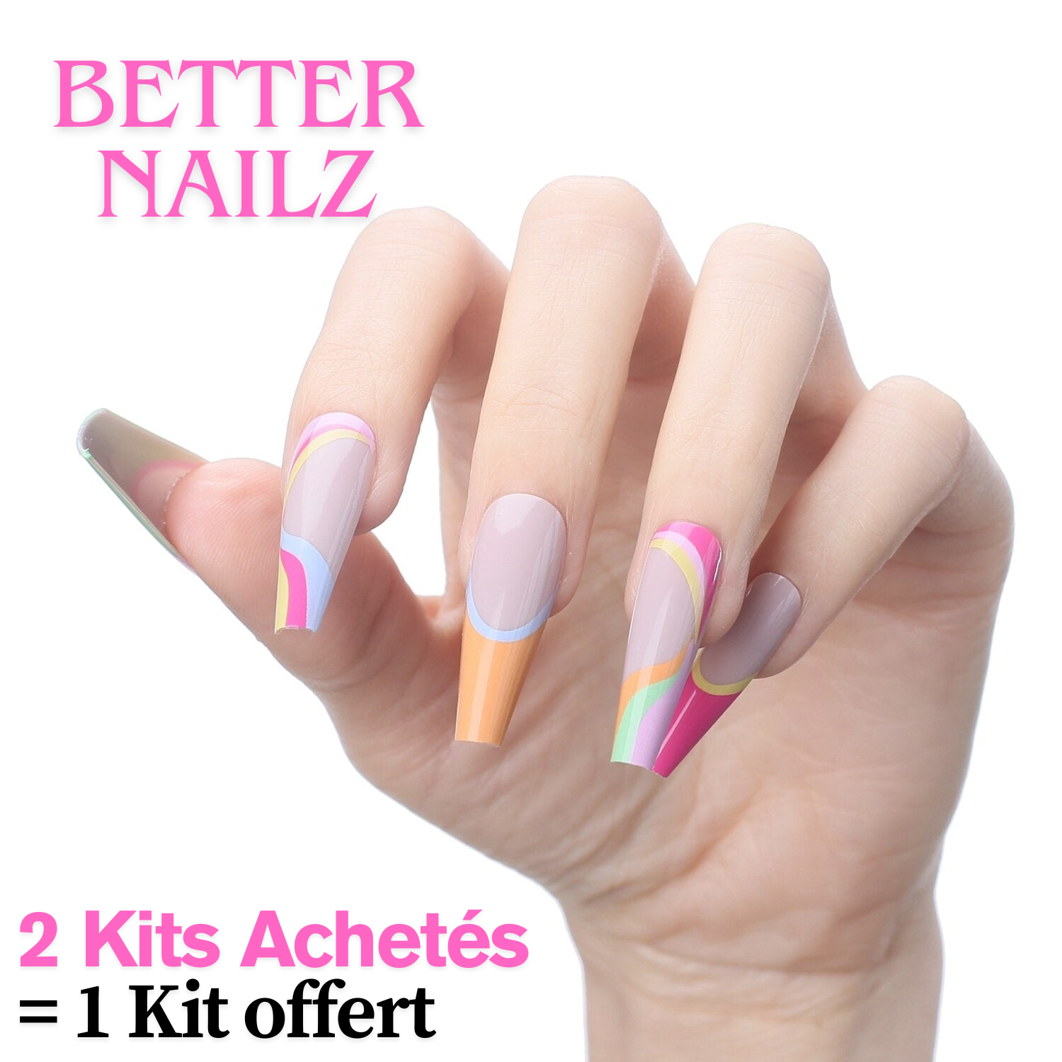 Faux Ongles Multicolore Ballerine Longs