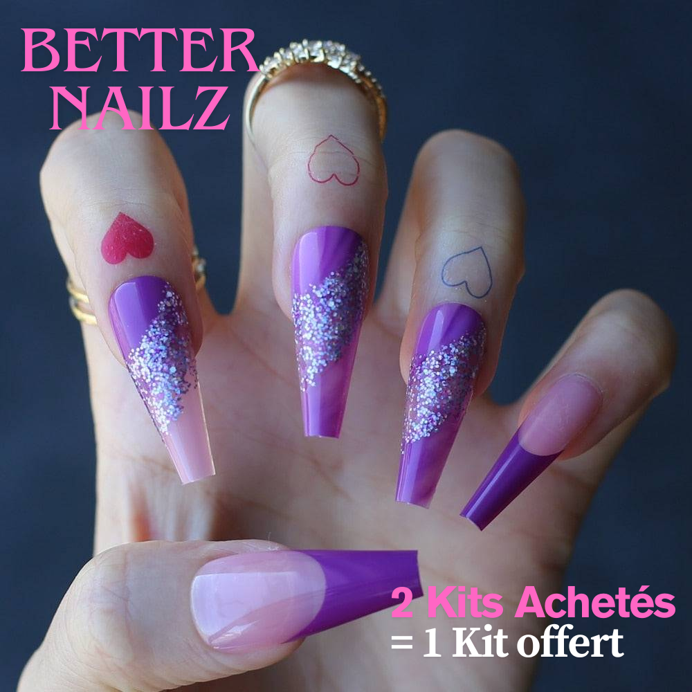 Faux Ongles Violet à Paillettes