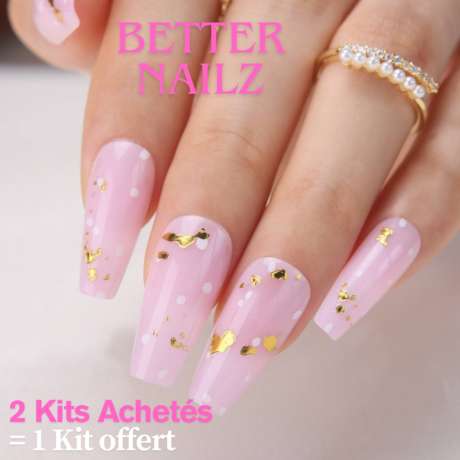 Faux Ongles Roses Pastel Ballerine Longs