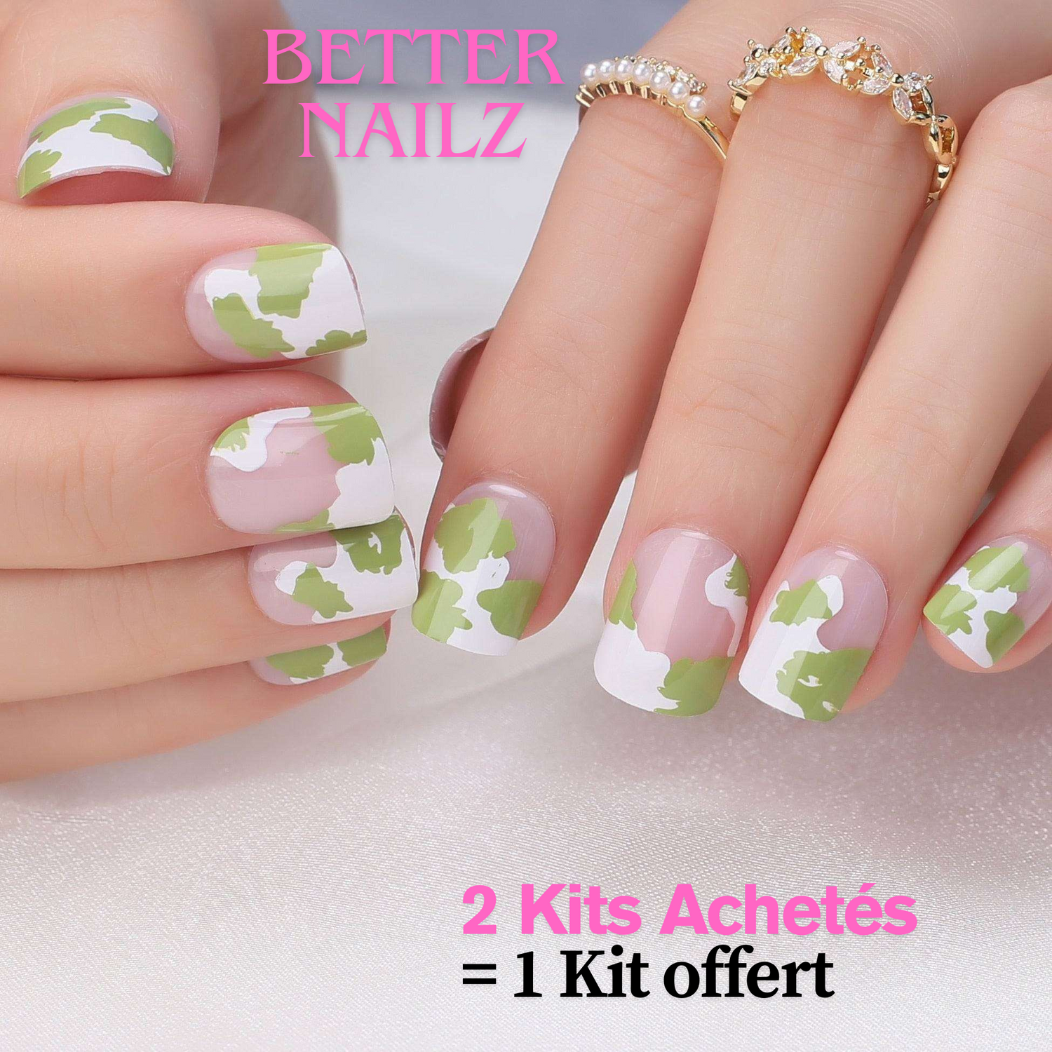 Faux Ongles Dégradé Vert Carrés Courts