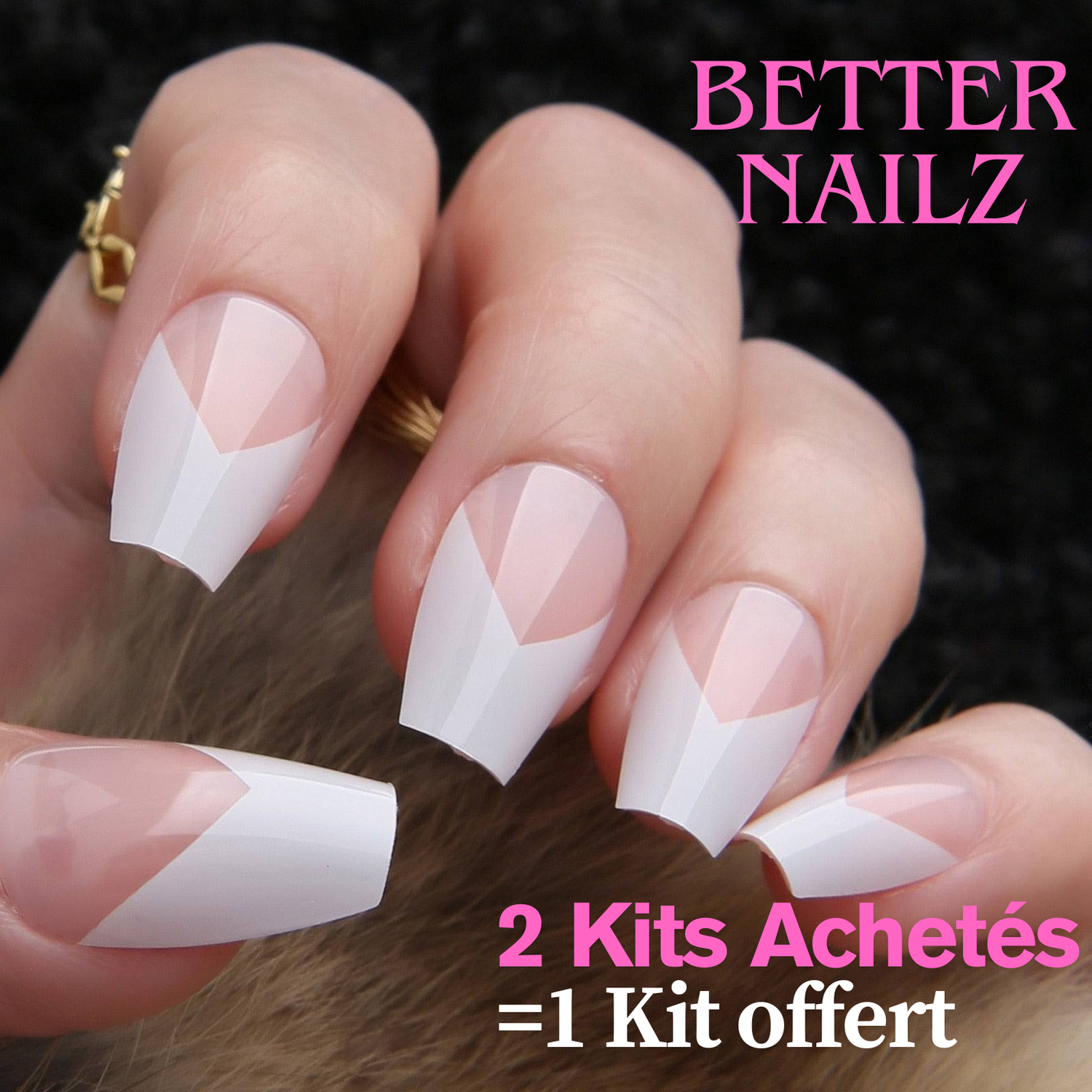 Faux Ongles Ballerine avec French en pointe