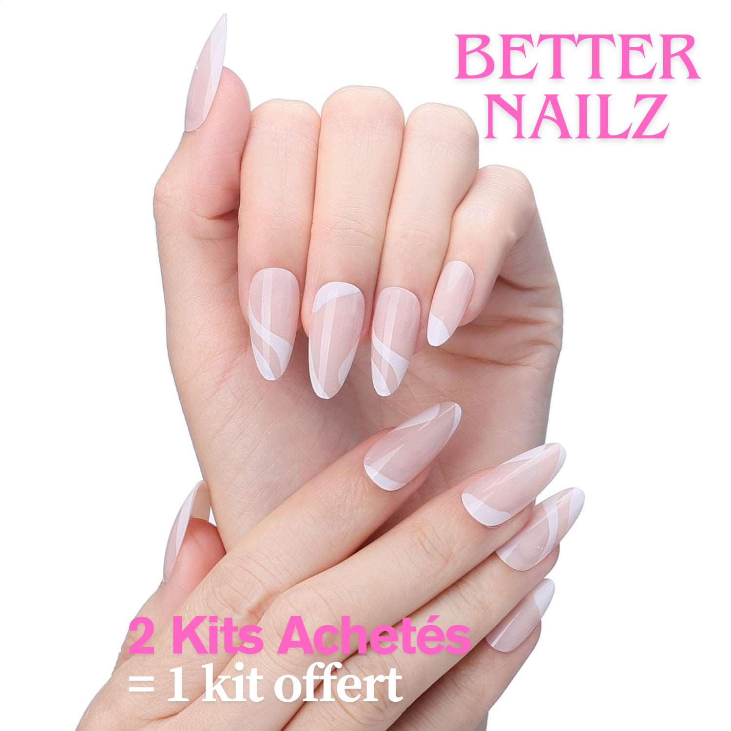 Faux Ongles Roses Nude Amande Longs