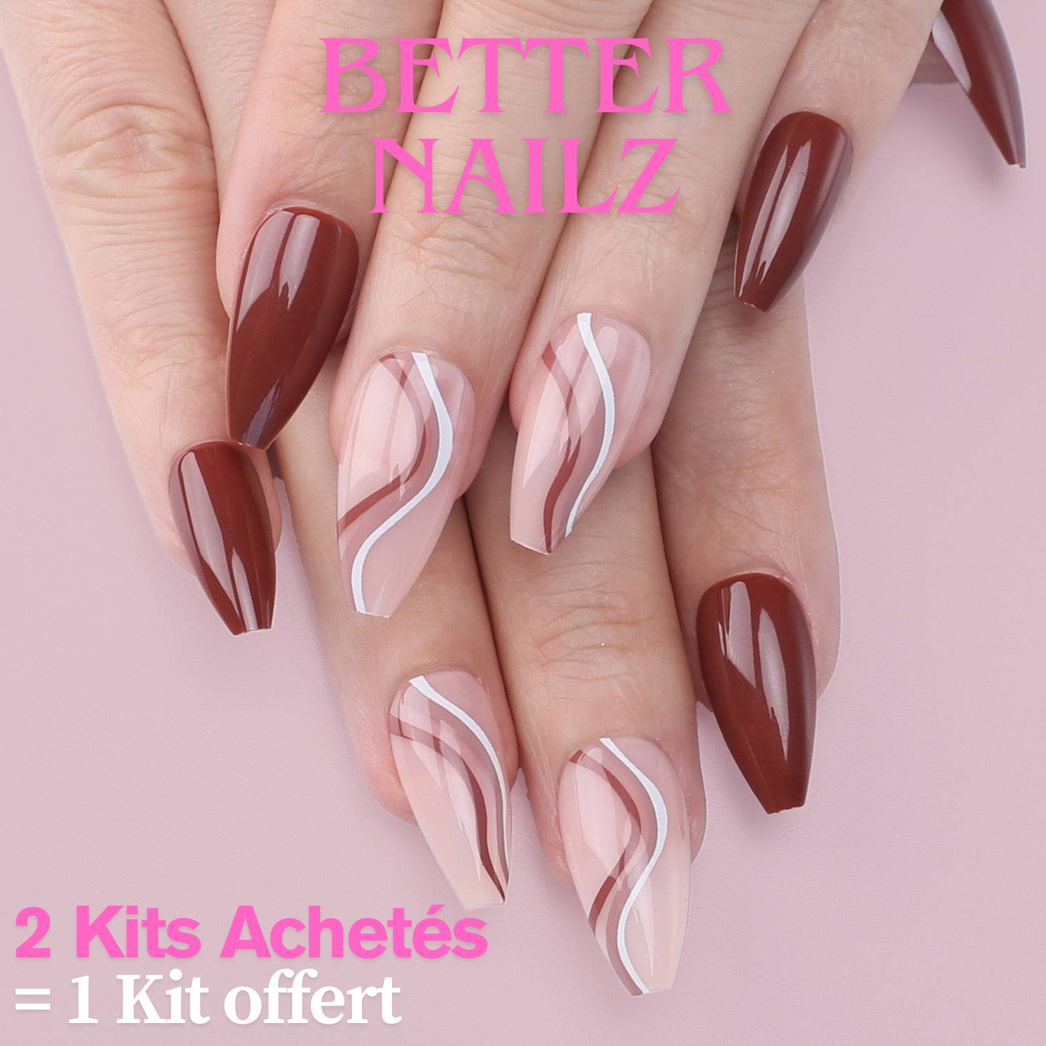 Faux Ongles Bordeaux Amande Longs