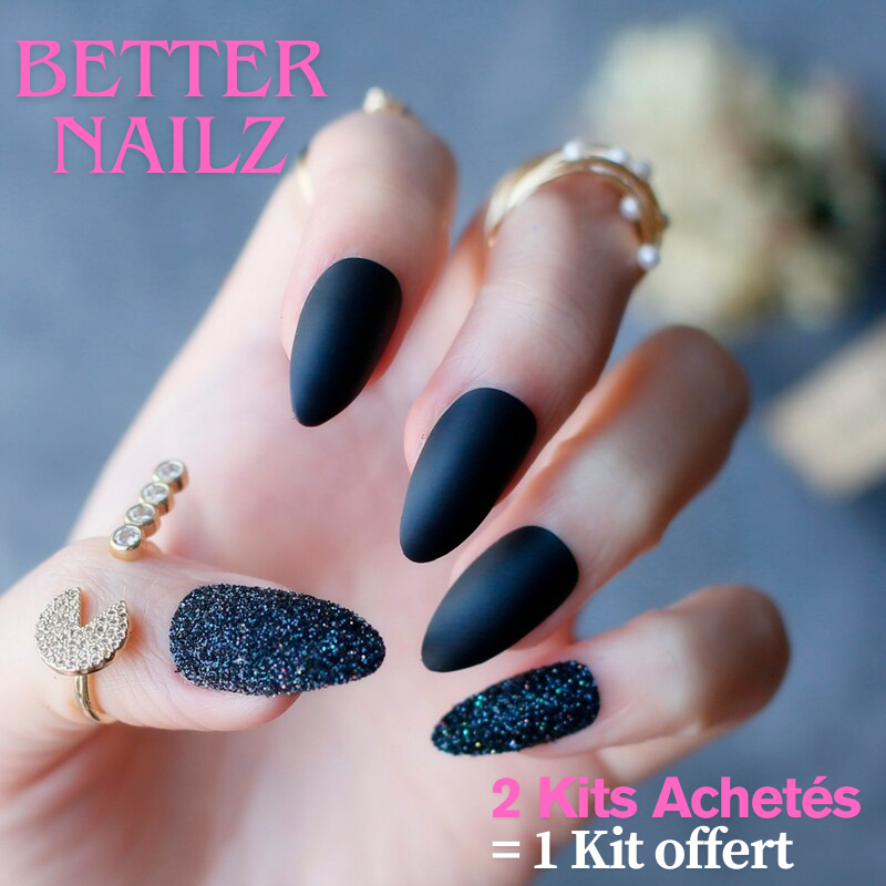 Faux Ongles Noirs Amande Longs