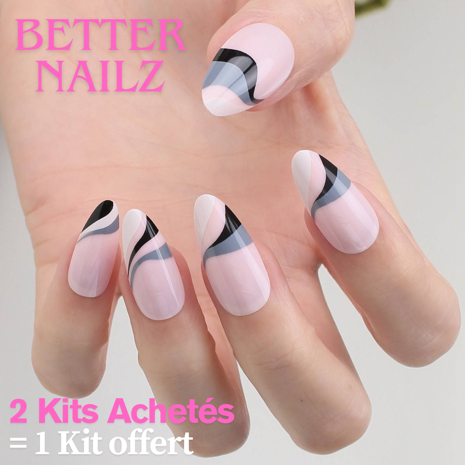 Faux Ongles Pastel Roses Amande Courts