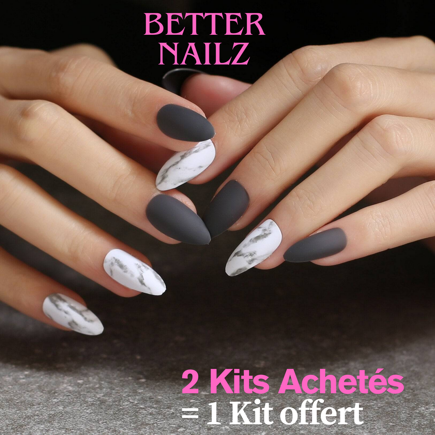 Faux Ongles Noirs Amande Longs