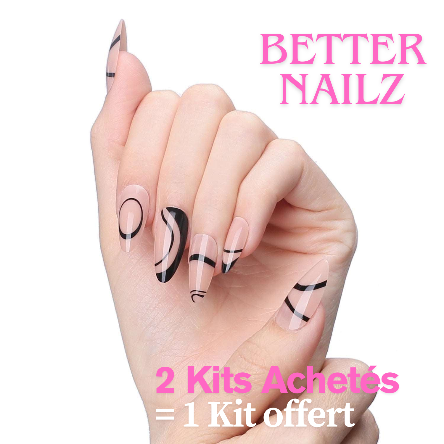 Faux Ongles Roses Amande Longs