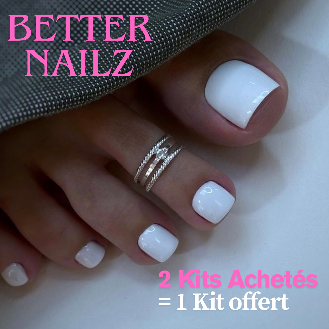 Faux ongles pour pieds - Blanc Perlé