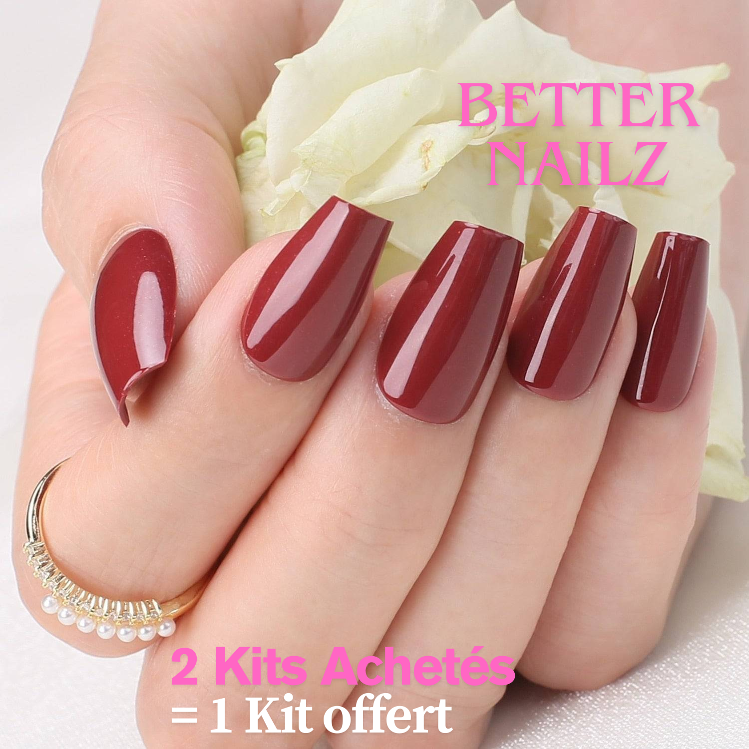 Faux Ongles Bordeaux Carrés