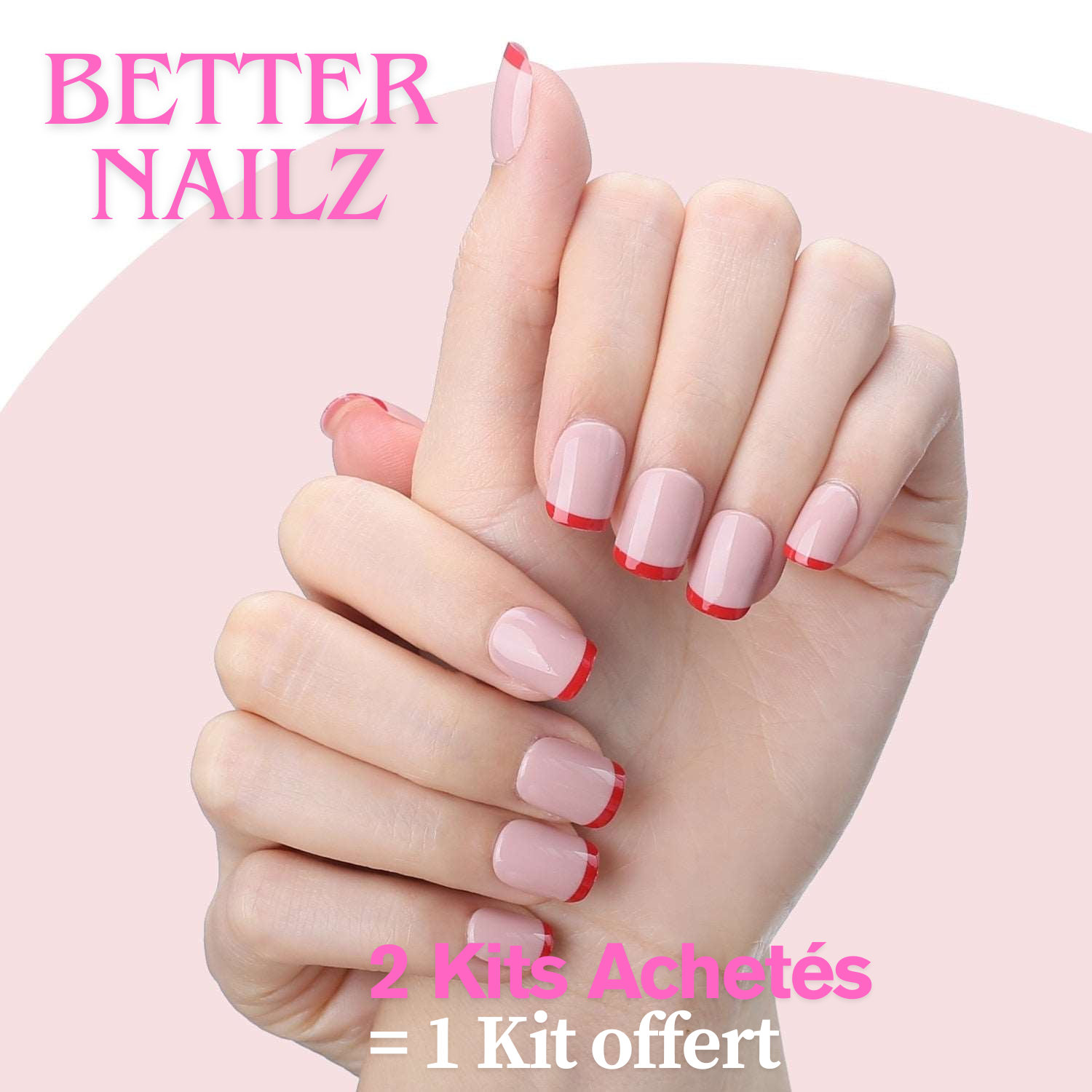 Faux Ongles French Rose et Rouge