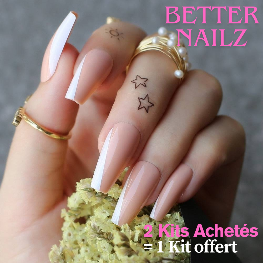Faux Ongles French Roses Ballerine Longs