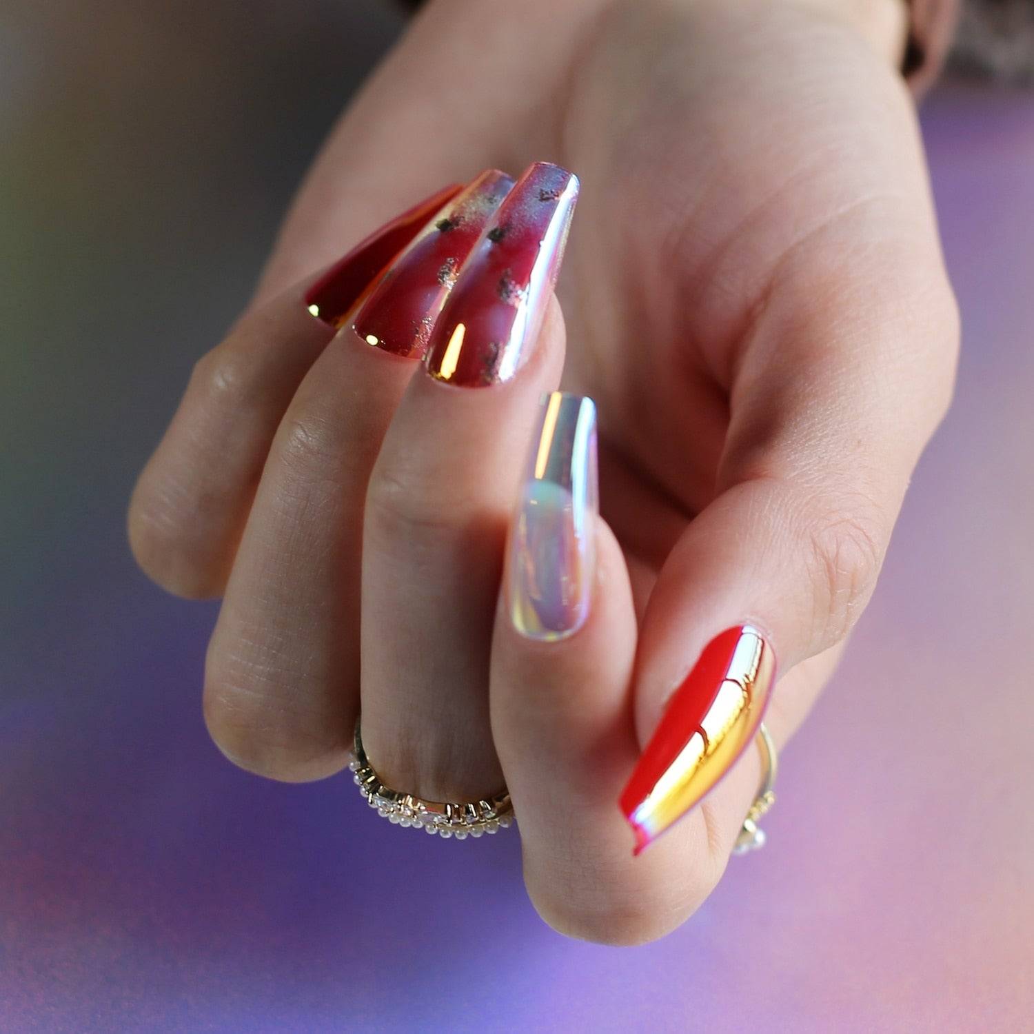 Faux Ongles Arc En Ciel Ballerine Longs