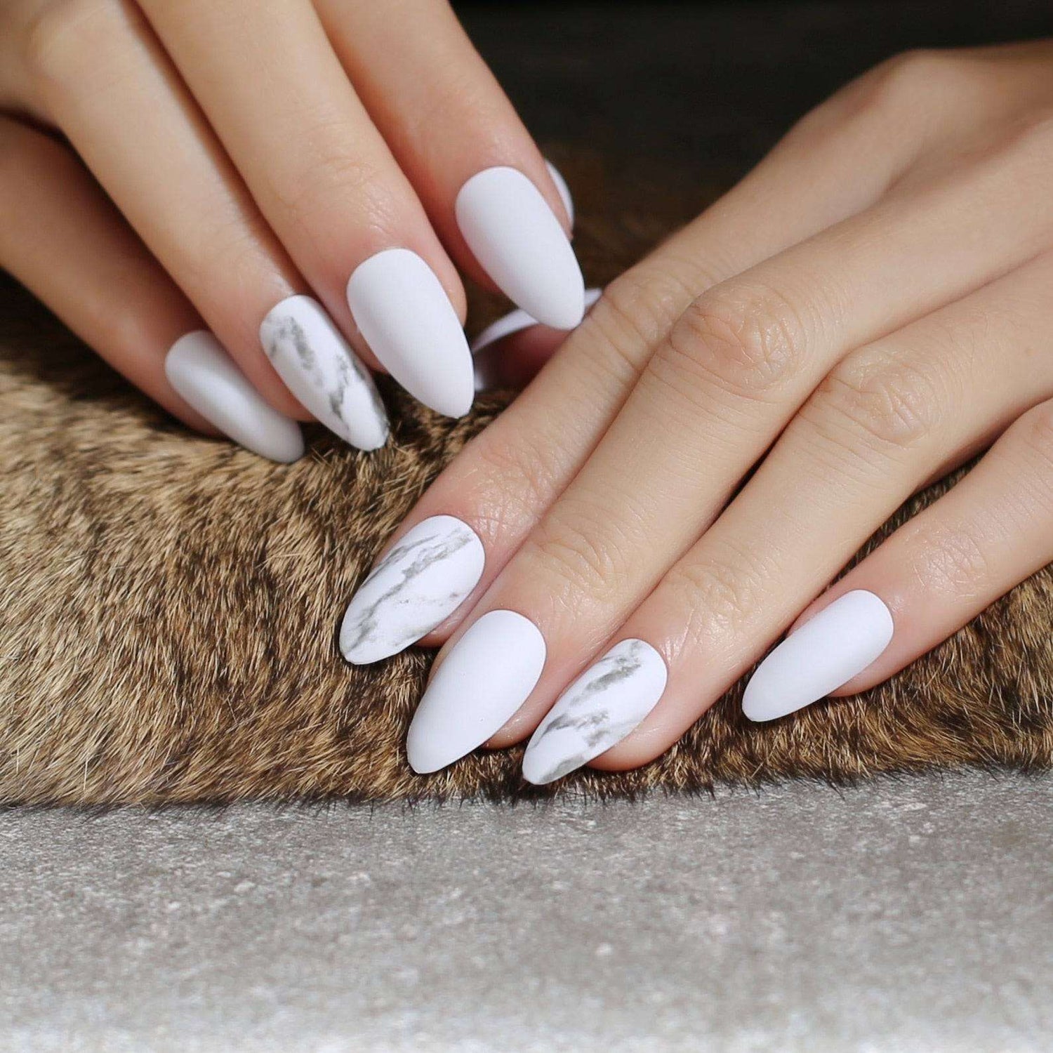 Faux Ongles Blanc Marbre